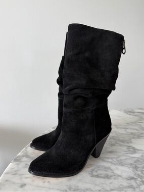Chinese Laundry Black Real Suede Mid-Calf Slouch Boots-NEW